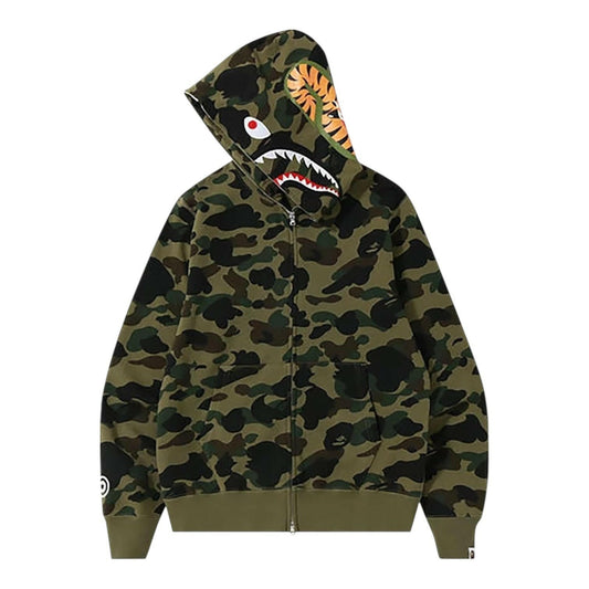 Green Camo Shark Full Zip Hoodie - The Flyest Kicks