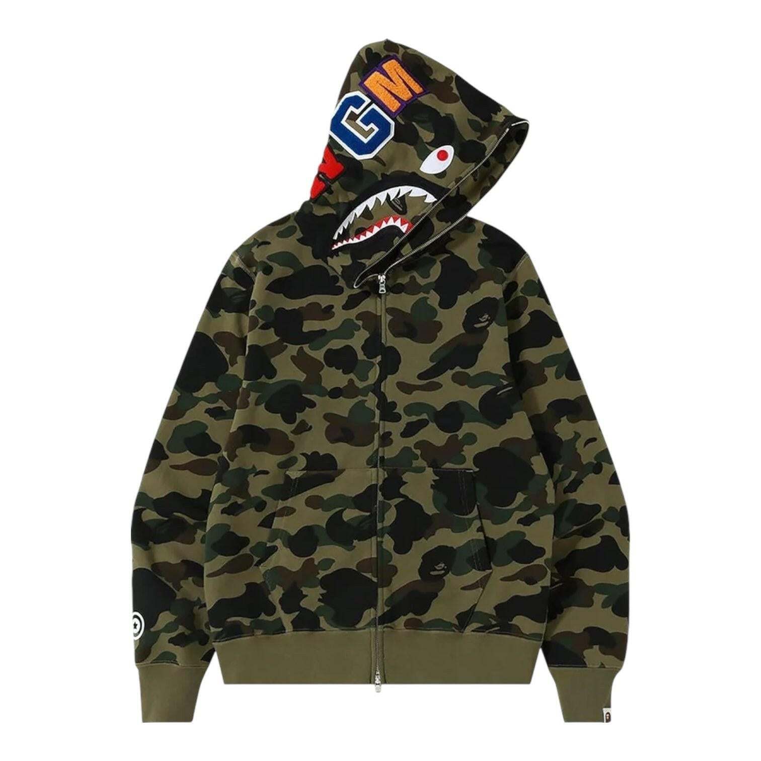 Green Camo Shark Full Zip Hoodie - The Flyest Kicks